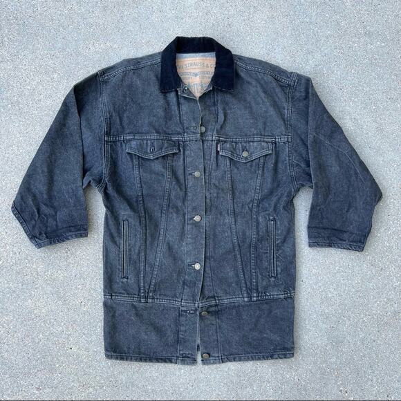 Vintage 80s Levi’s long chore trucker denim jean jacket charcoal SMALL - Picture 1 of 7